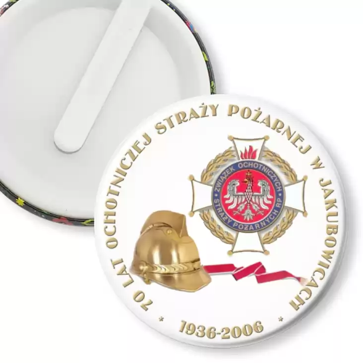 przypinka klips 70 lat Ochotniczej Straży Pożarnej w Jakubowicach