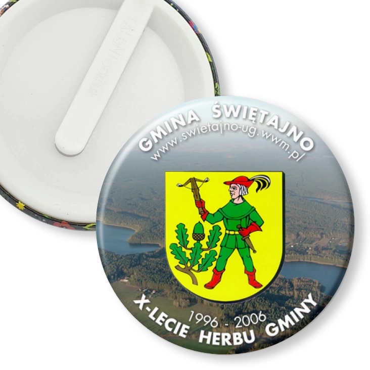 przypinka klips X-lecie Herbu Gminy Świętajno