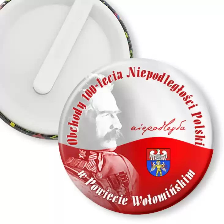 przypinka klips 100-lecie Niepodległości Polski w Powiecie Wołomińskim