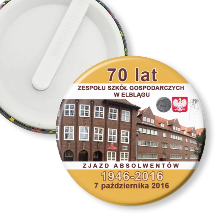 przypinka klips 70 lat ZSG w Elblągu