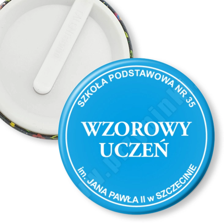 przypinka klips Wzorowy Uczeń SP35 Szczecin - niebieski