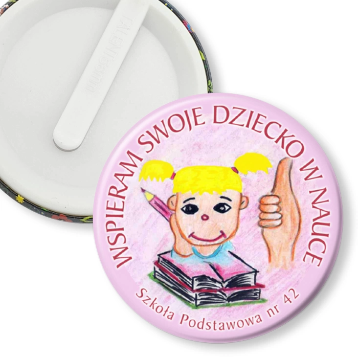 przypinka klips Wspieram swoje dziecko w nauce - dziewczynka