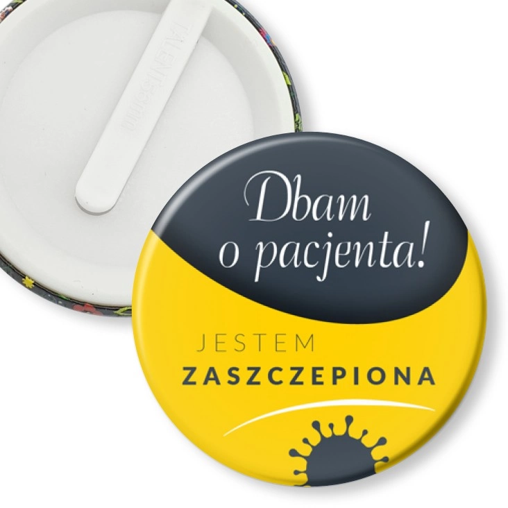 przypinka klips Jestem zaszczepiona. Dbam o pacjenta