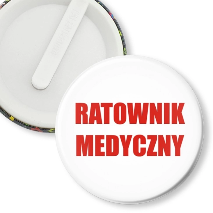 przypinka klips Ratownik Medyczny czerwony napis