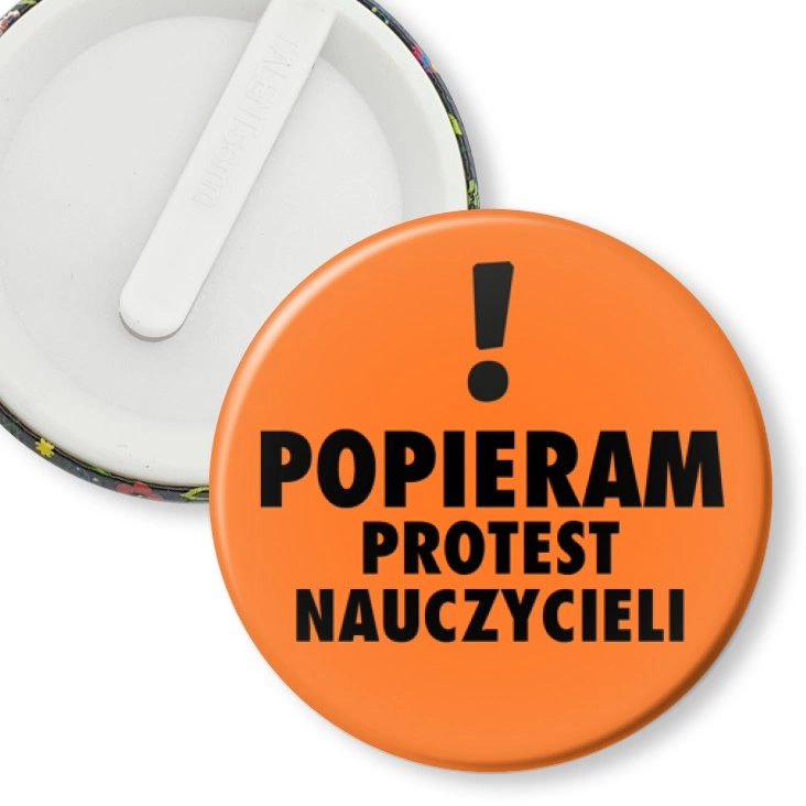 przypinka klips Popieram protest nauczycieli. Wykrzyknik