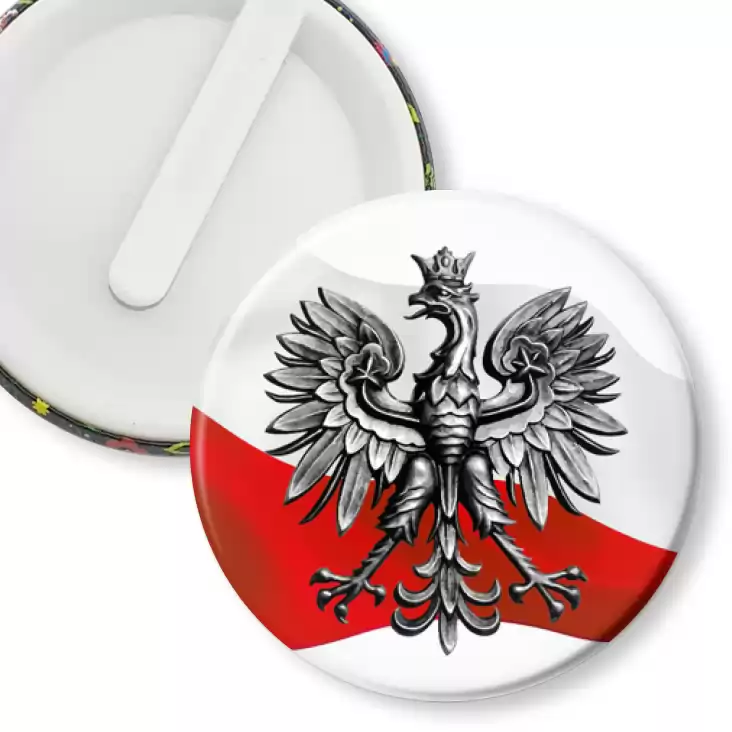 przypinka klips Orzeł Polski na tle flagi państwowej