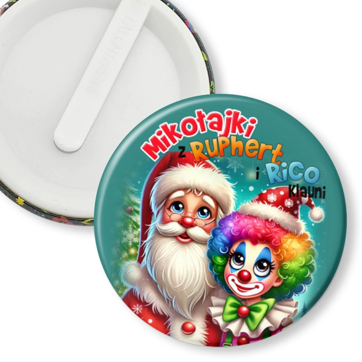 przypinka klips Ruphert i Rico Klauni Mikołaj z klaunem