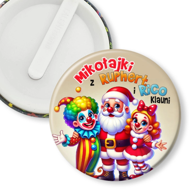przypinka klips Ruphert i Rico Klauni Para klaunów z Mikołajem