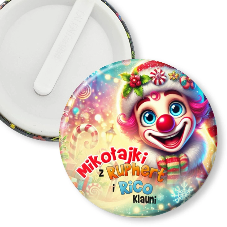przypinka klips Ruphert i Rico Klauni Uśmiechnięty Klaun