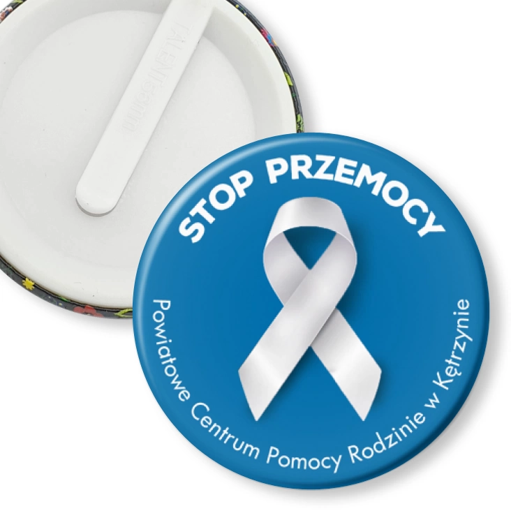 przypinka klips Stop przemocy Powiatowe Centrum Pomocy Rodzinie w Kętrzynie