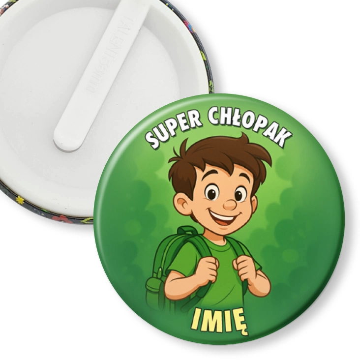 przypinka klips Super chłopak na zielonym tle