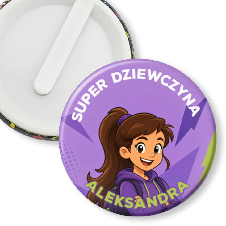 przypinka klips Super Dziewczyna fiolet