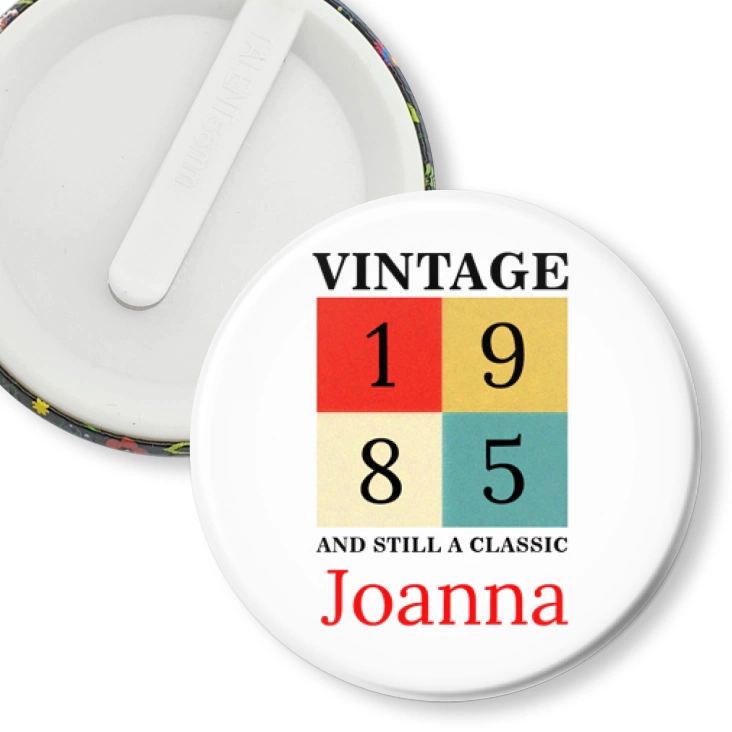 przypinka klips Vintage 1984 wpisz imię