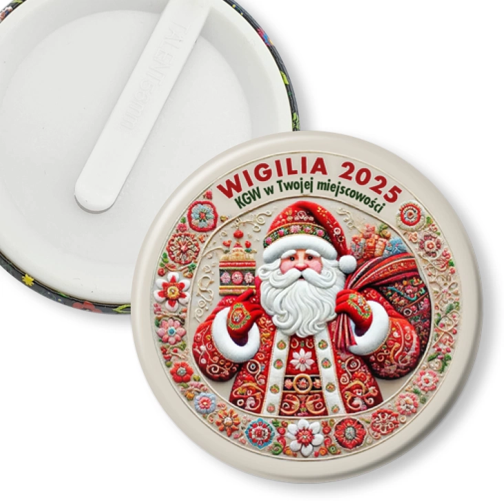 przypinka klips Wigilia Koła Gospodyń Wiejskich haftowany Mikołaj