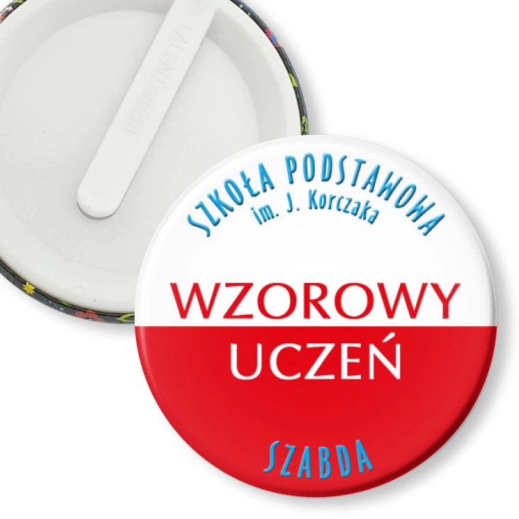 przypinka klips Wzorowy uczeń SP im. J. Korczaka Szabda