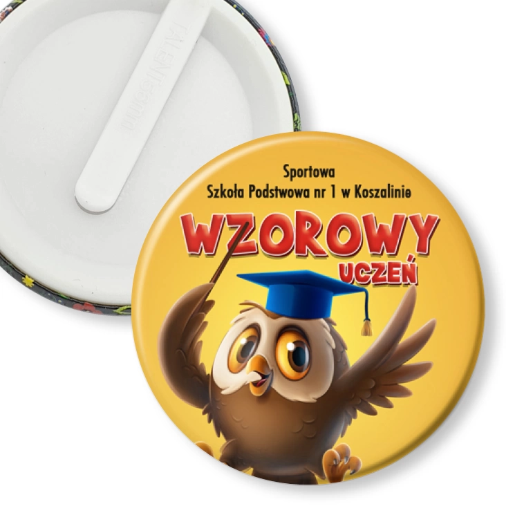 przypinka klips Wzorowy uczeń Sportowa SP nr 1 w Koszalinie