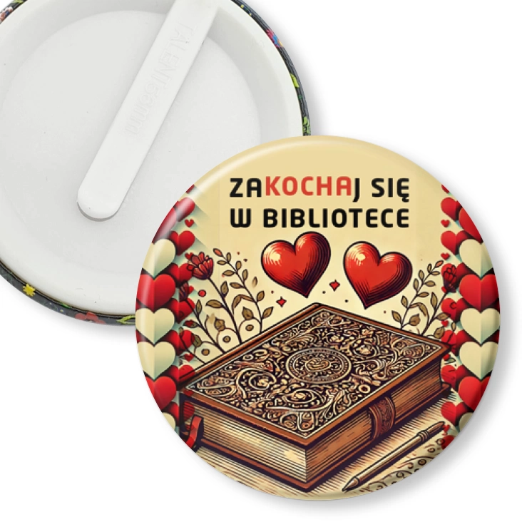 przypinka klips Zakochaj się w bibliotece serca