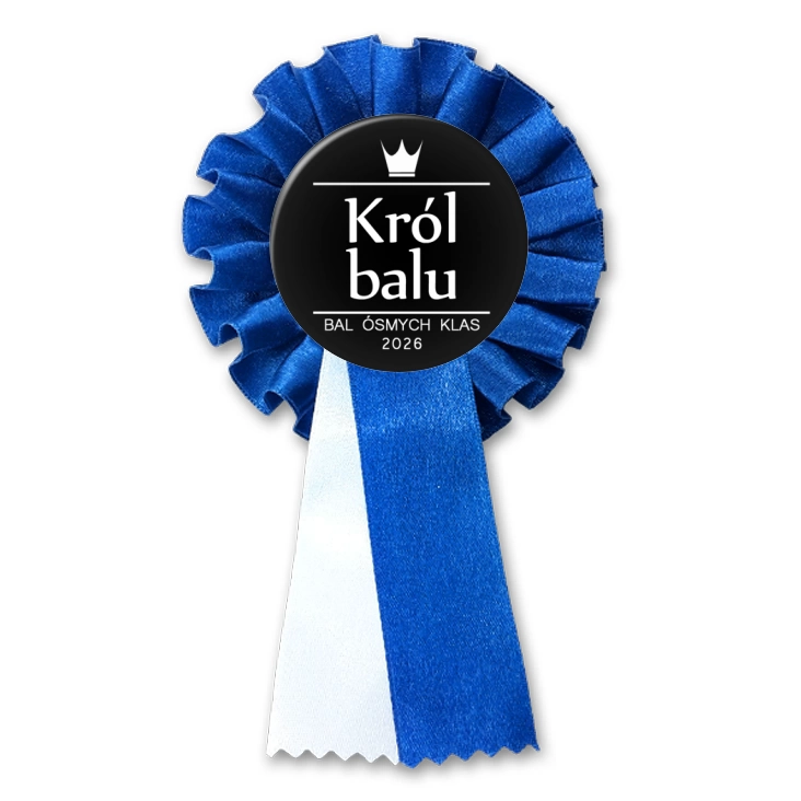 przypinka kotylion Bal Ósmych Klas z koroną król balu