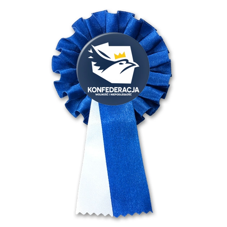 przypinka kotylion Konfederacja logo w inwersji