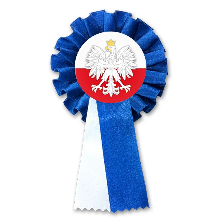 przypinka kotylion Godło - Orzeł na tle biało-czerwonym