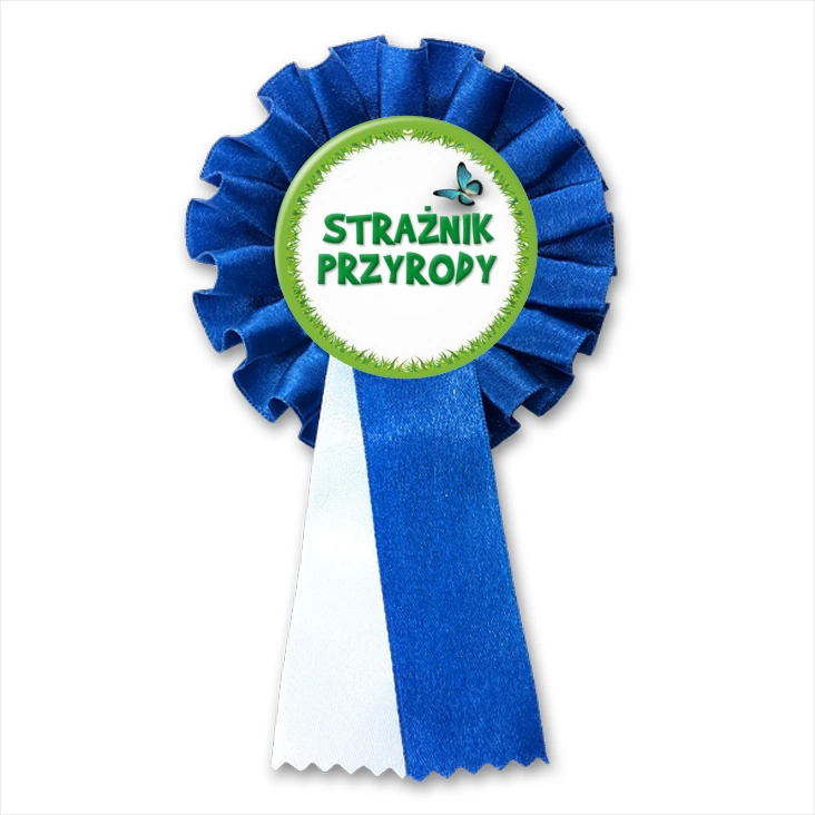 przypinka kotylion Strażnik Przyrody trawa z motylem