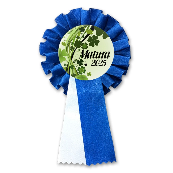 przypinka kotylion Matura z bukietem koniczyny