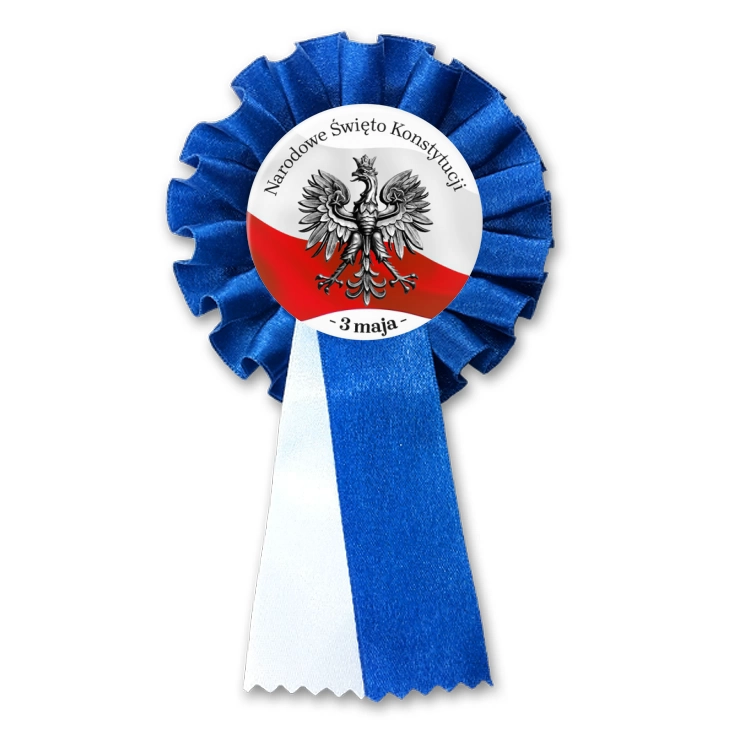 przypinka kotylion Narodowe Święto Konstytucji z srebrnym godłem 3 maja
