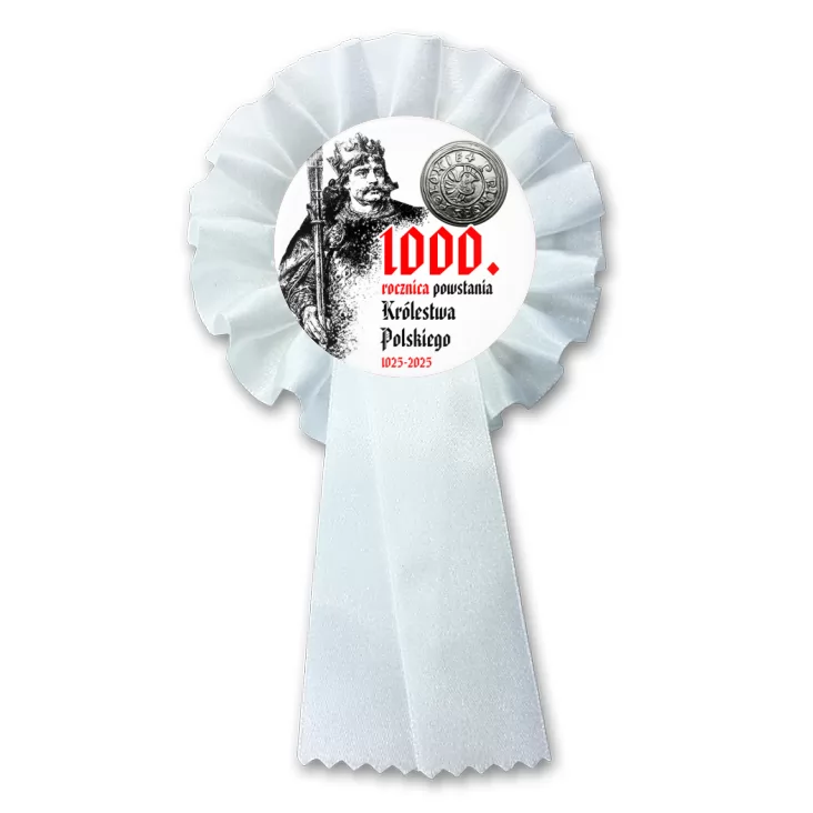 przypinka kotylion 1000 rocznica Królestwa Polskiego z denarem