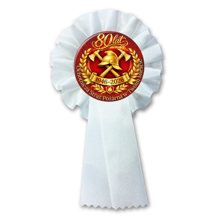 przypinka kotylion 80 lat Ochotnicza Straż Pożarna w Twoim Mieście