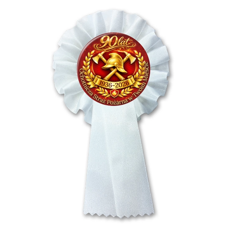 przypinka kotylion 90 lat Ochotnicza Straż Pożarna w Twoim Mieście