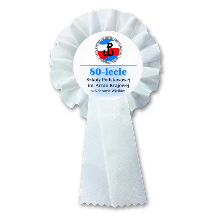 przypinka kotylion Jubileusz 80-lecia SP im. Armii Krajowej w Nebrowie Wielkim