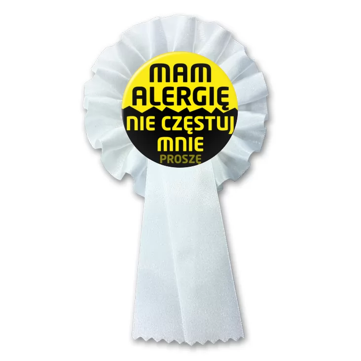 przypinka kotylion Mam alergię nie częstuj mnie proszę