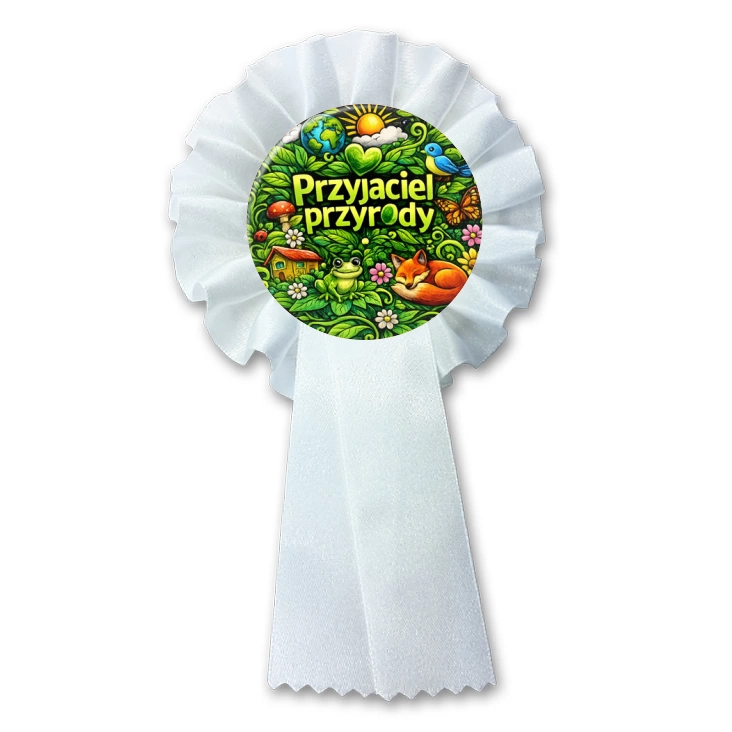 przypinka kotylion Przyjaciel przyrody na kolorowym tle