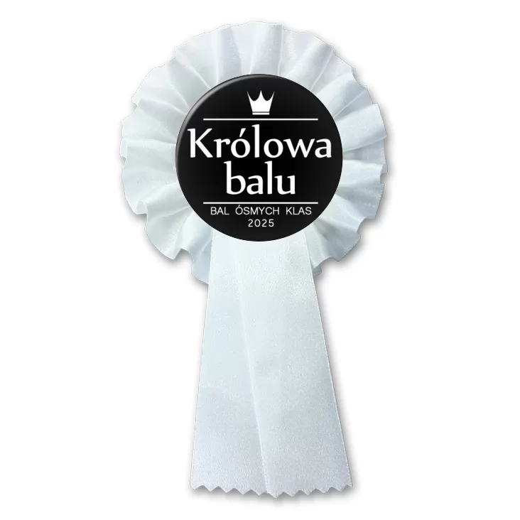 przypinka kotylion Bal Ósmych Klas z koroną królowa balu czarna
