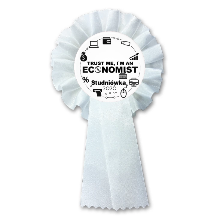 przypinka kotylion Studniówka biała trust me I am Economist