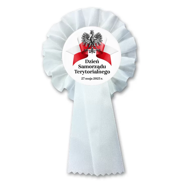 przypinka kotylion Dzień Samorządu Terytorialnego na białym tle