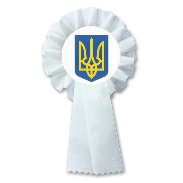 przypinka kotylion Herb Ukraina na białym tle