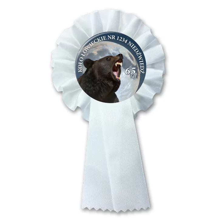 przypinka kotylion Koło Łowieckie Niedźwiedź Jubileusz