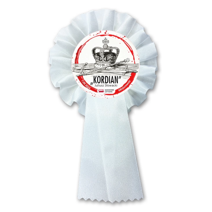 przypinka kotylion Narodowe Czytanie Kordian korona cara