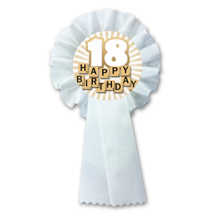 przypinka kotylion Osiemnastka Happy Birthday scrabble