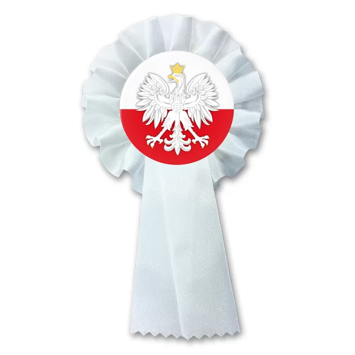 przypinka kotylion Godło - Orzeł na tle biało-czerwonym