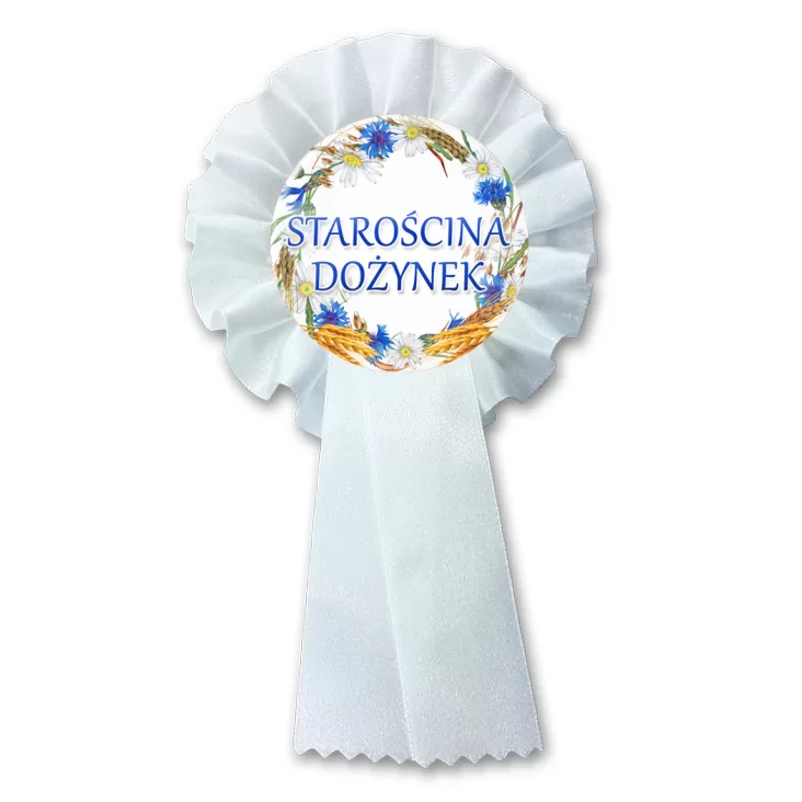 przypinka kotylion Starościna dożynek wieniec z chabrami