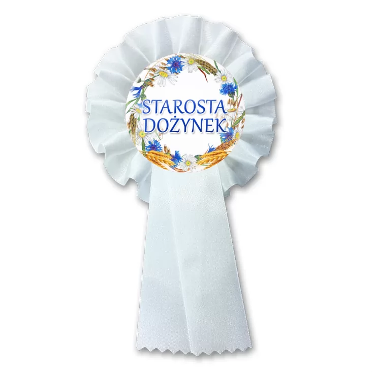 przypinka kotylion Starosta dożynek wieniec z chabrami