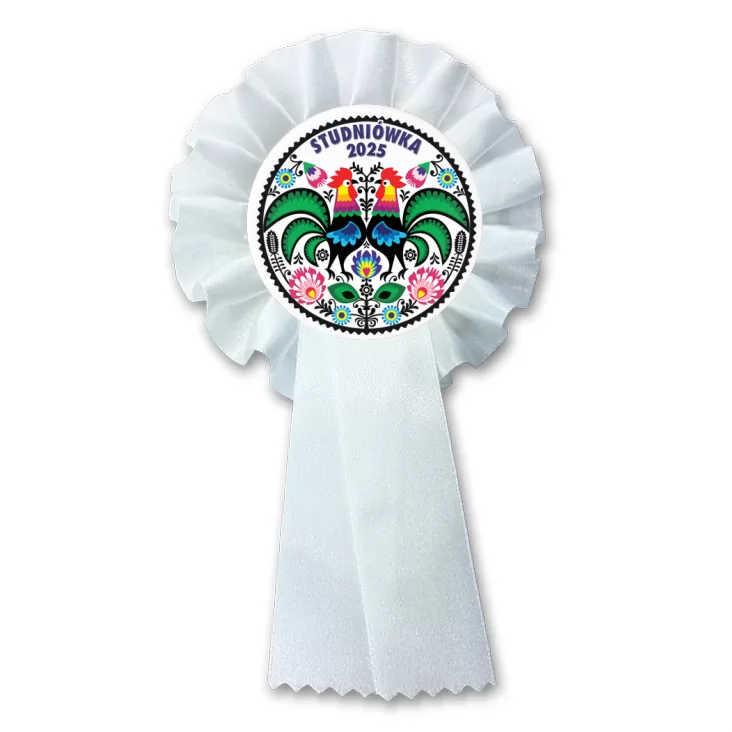 przypinka kotylion Studniówka folk z kogutami