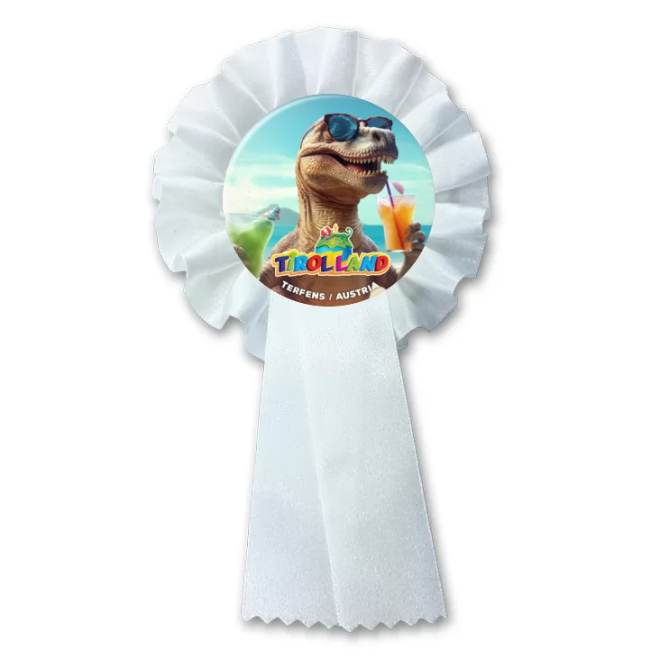 przypinka kotylion Tyranozaur na wakacjach w Tirolland