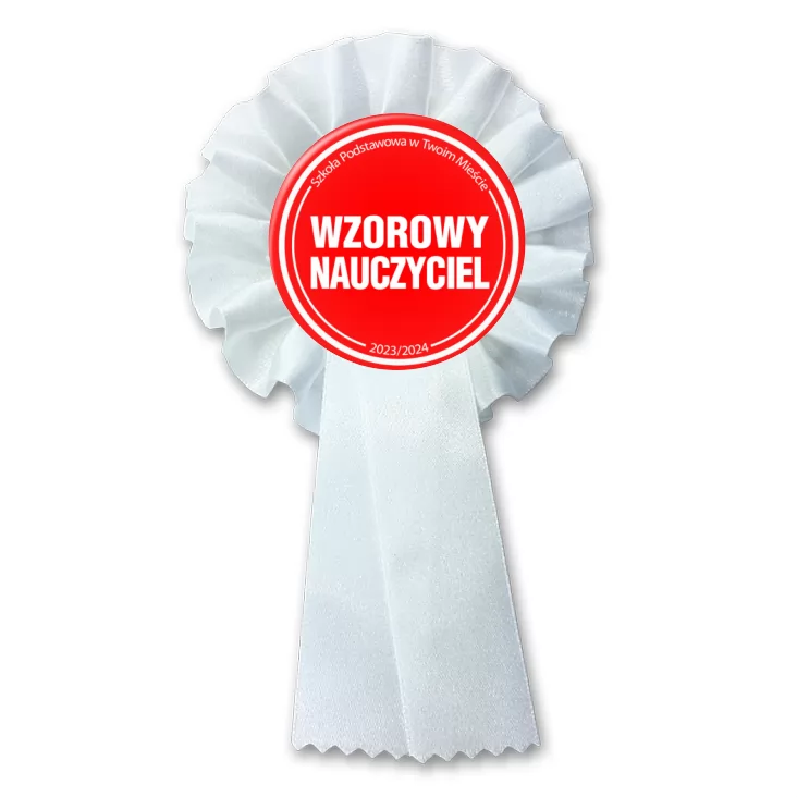 przypinka kotylion Wzorowy nauczyciel czerwone tło