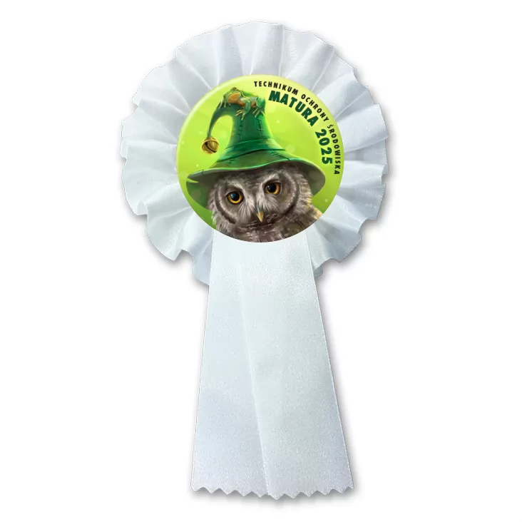 przypinka kotylion Matura sowa w zielonym kapeluszu