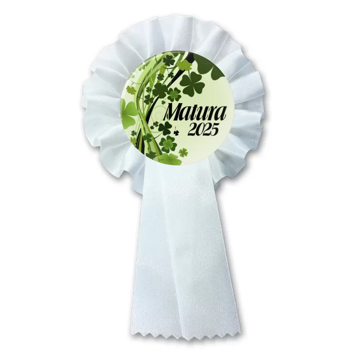 przypinka kotylion Matura z bukietem koniczyny