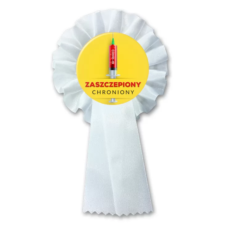 przypinka kotylion Zaszczepiony chroniony