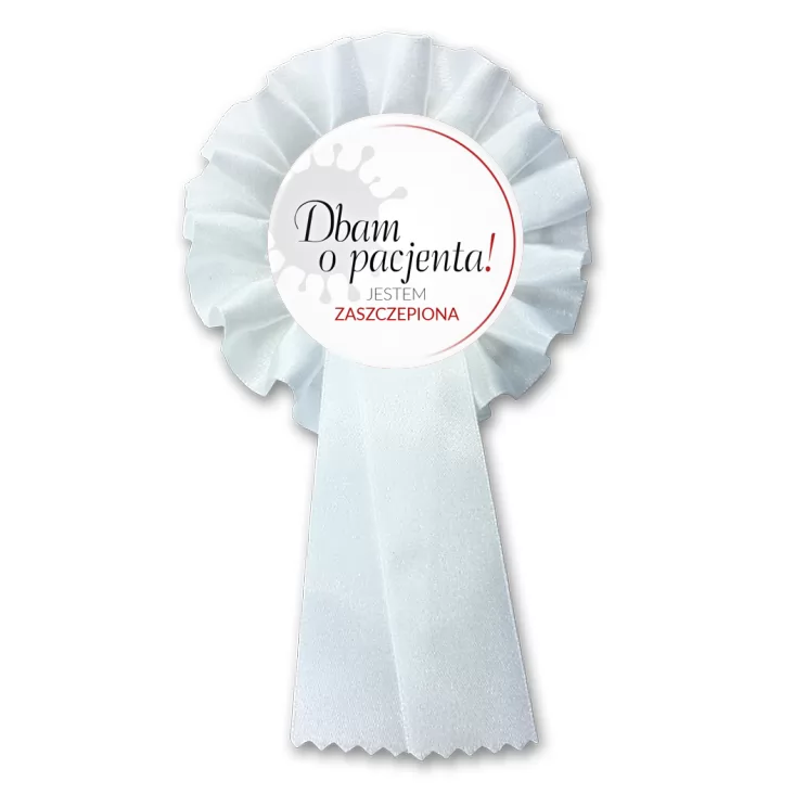 przypinka kotylion Dbam o pacjenta. Jestem zaszczepiona
